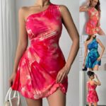2026 Spring New European and American Cross border sexy hot girl style printed pleated dress hot selling