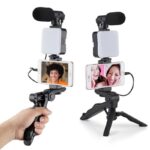 All in one content creator kit phone stand for vlog video streaming with microphone LED light wireless - Image 2