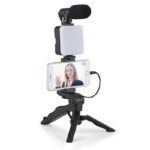 All in one content creator kit phone stand for vlog video streaming with microphone LED light wireless