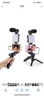 All in one content creator kit phone stand for vlog video streaming with microphone LED light wireless - Image 3