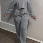 Two piece elastic fashion pants versatile casual comfortable loose