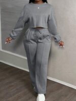 Two piece elastic fashion pants versatile casual comfortable loose